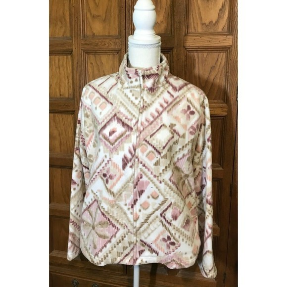 ALFRED DUNNER Women's size‎ PM Jacket  Zip-Up Front Fleece Sweater Pockets Bling - Picture 2 of 6
